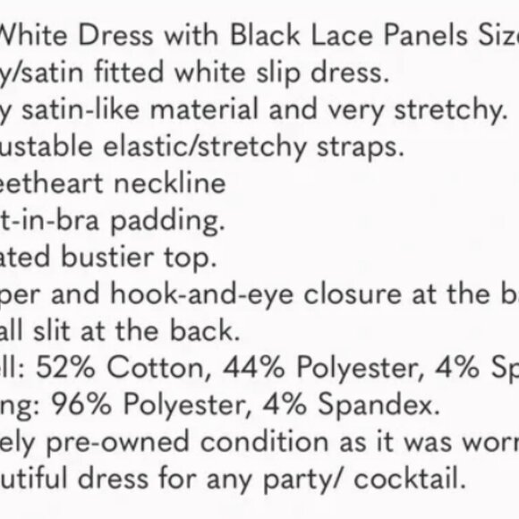 Guess White Satin and Black Lace Elegant Dress Size 6 - Picture 4 of 5